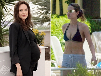 На фото — Анджелина Джоли до и после беременности